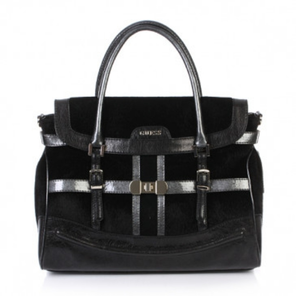 Guess Madelena Black Multi Flap Satchel